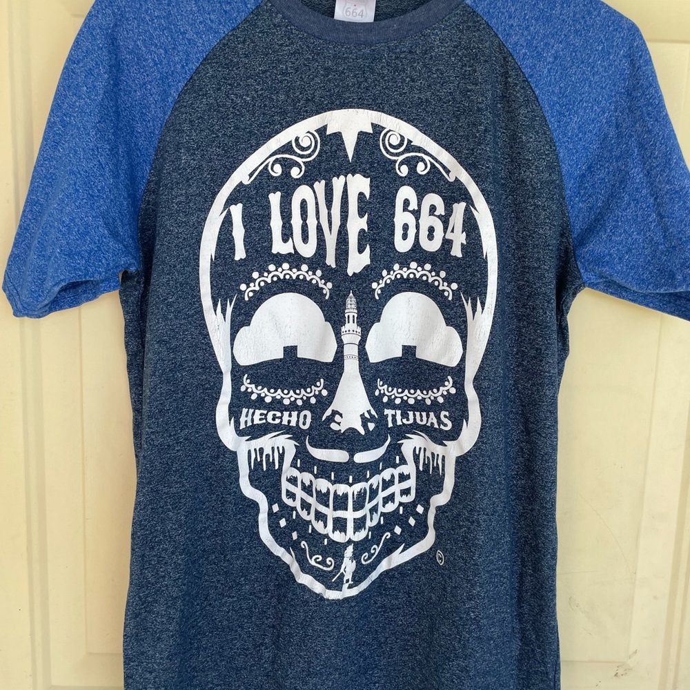 Tijuana Short Sleeve Blue Skull T Shirt Baseball Tee I Love 664 Mens